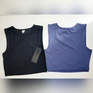 Women's Muscle Crop Tank 2 Pack Blue Indigo Black Small Velocity Exercise Casual